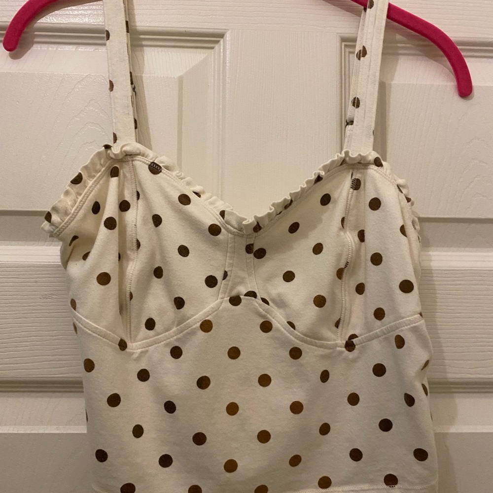 Abercrombie & Fitch Cream and Brown Polka Dot Top Large